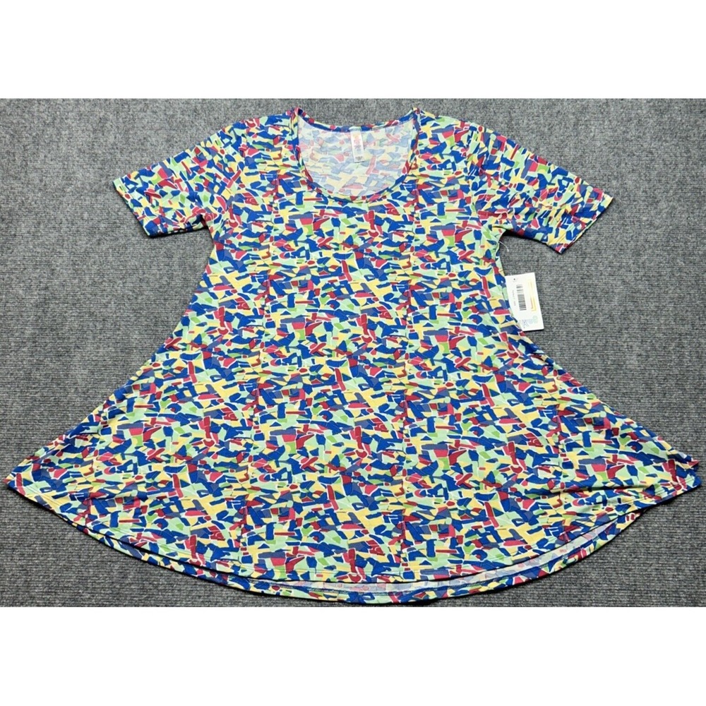 LulaRoe Perfect T-Shirt Womens XXS Multicolor Abstract Round Neck Short Sleeve
